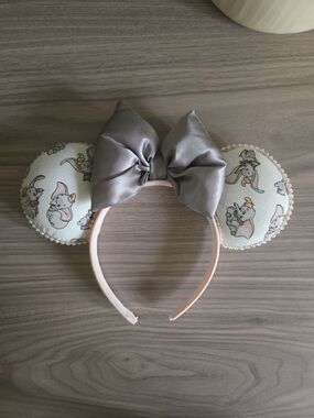 Dumbo Print Mickey Ears Minnie Ears Headband with Satin Bow - Pale Pink & Gray